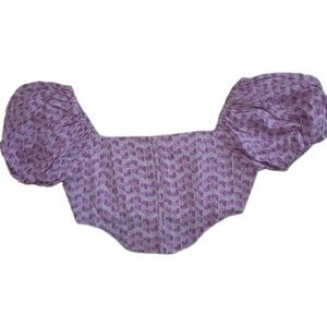 Sky To Moon Crop Puff Sleeves Purple White SIZE L Top Zipper Back